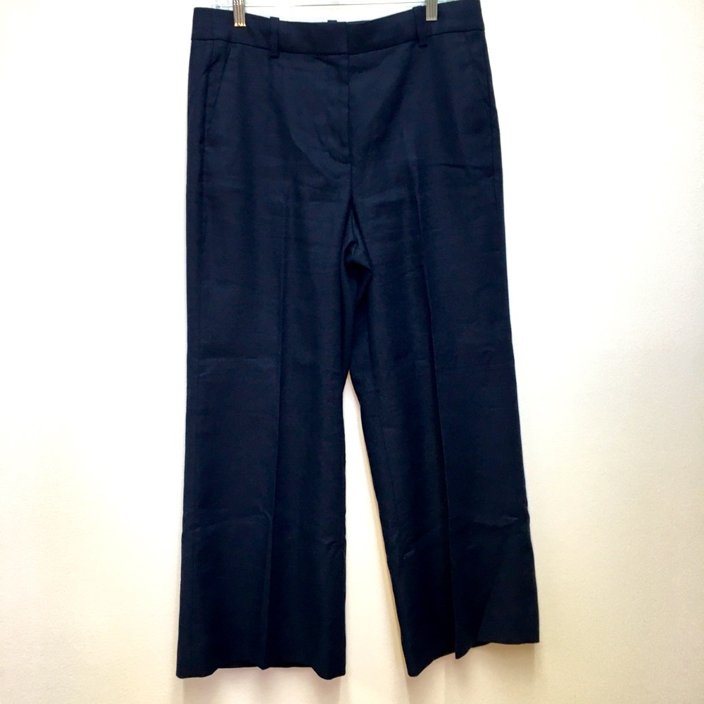 J Crew Carolina Linen Blend Wide Leg Pants 12 Blue Classic Preppy Office Work